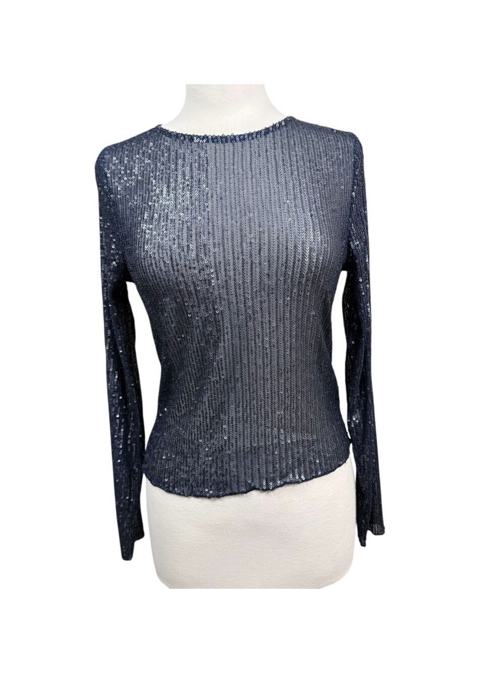Lucky Brand Navy Sequin Long Sleeve Knit Top Size Medium